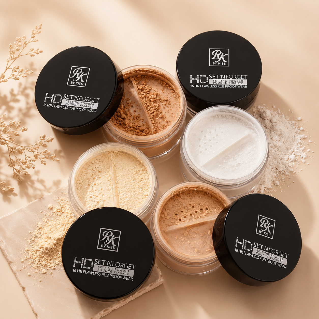Poudre libre fixante Ruby Kisses 11 g, légère, lisse, matifie et contrôle la brillance, poudre minérale de silice pure